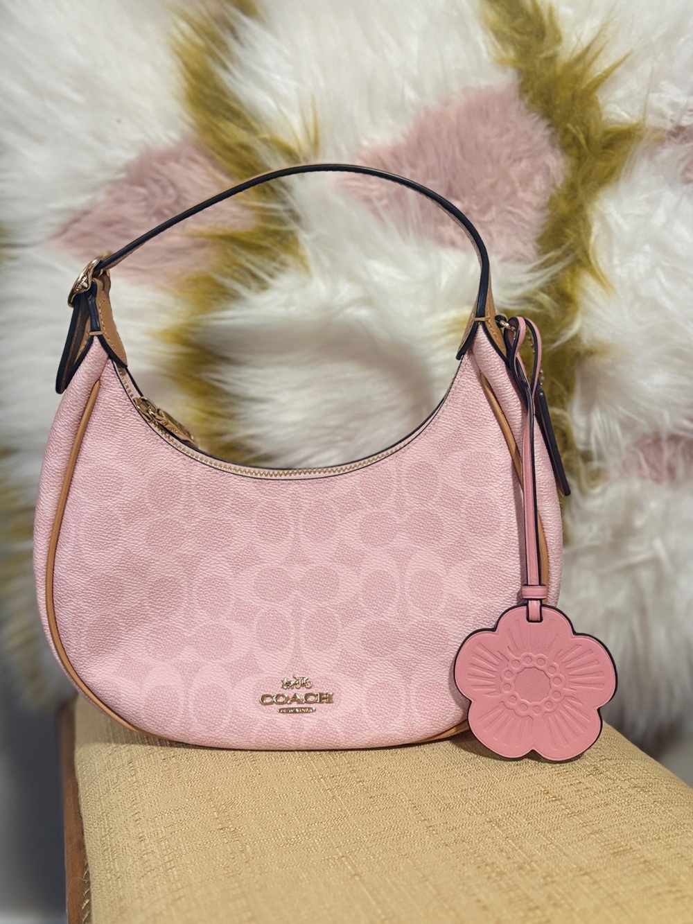 Coach Powder pink Emily Shoulder Bag with Flower Charm
